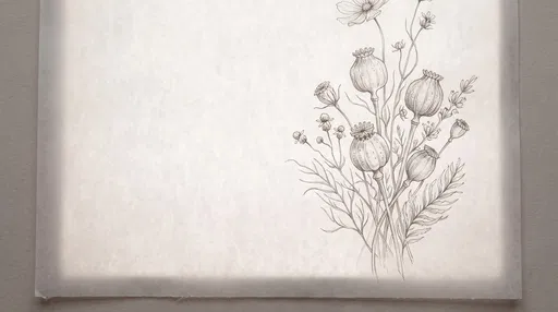 Botanical Line Drawing of Poppy Pods