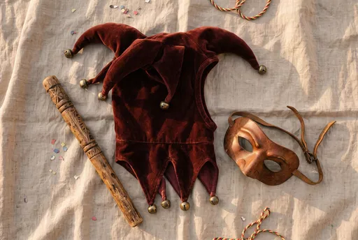 Burgundy Jester Hood and Carnival Props