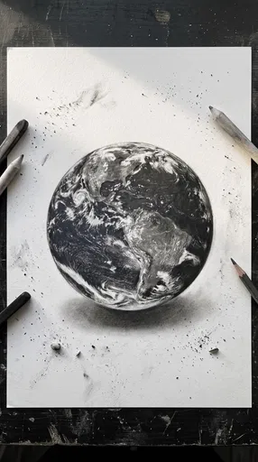 Charcoal Drawing of Planet Earth on Paper