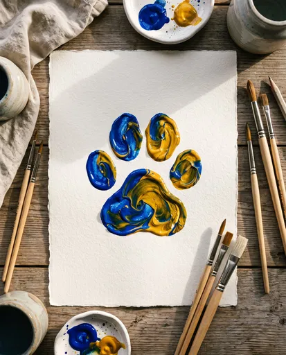 Blue and Yellow Painted Paw Print