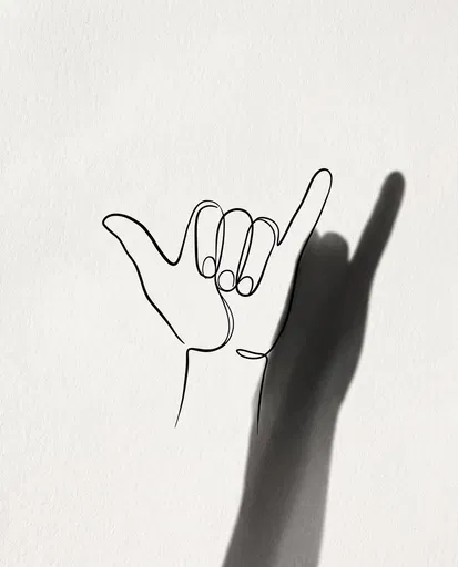 Minimalist Shaka Hand Line Art With Shadow