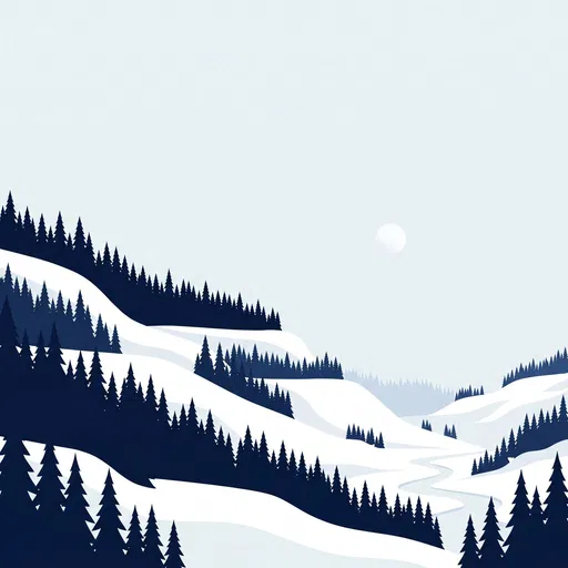 Minimalist Snowy Pine Forest Valley Illustration