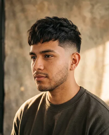 Young Man With Textured Crop Fade Haircut