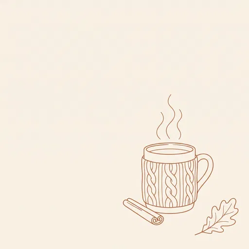 Minimalist Line Art Autumn Mug and Leaf