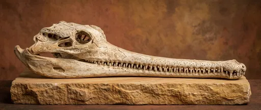 Gharial Crocodile Skull on Sandstone Plinth
