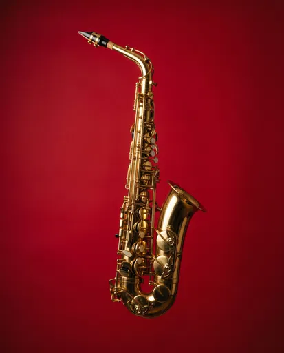 Gold Alto Saxophone on Red Background