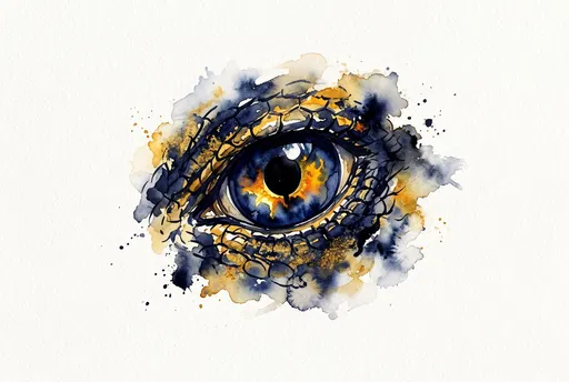 Watercolor Reptile Eye Illustration in Blue Gold