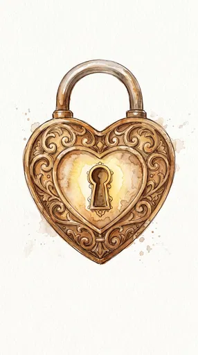 Vintage Watercolor Heart Padlock Illustration