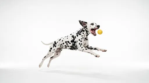 Dalmatian Leaping to Catch Yellow Ball