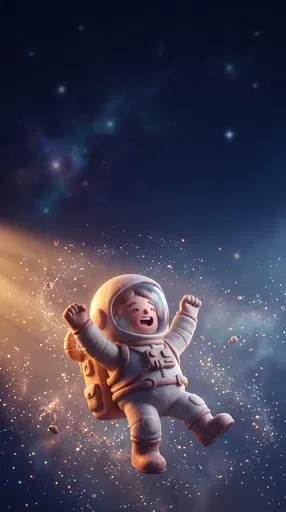 Joyful Clay Astronaut Floating in Starry Space