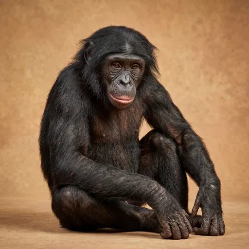 Studio Portrait of Seated Bonobo Ape