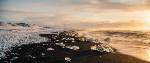 Arctic Black Sand Beach at Sunset