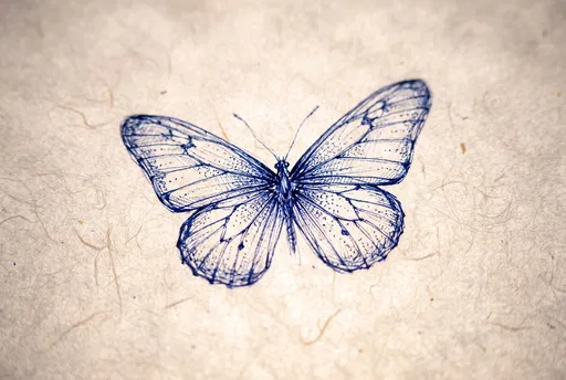 Blue Ink Butterfly Sketch on Paper