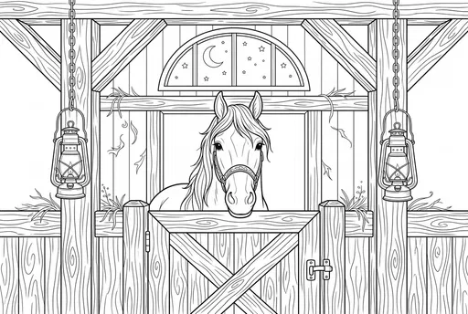 Horse in Stable Coloring Page