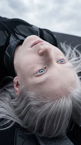 Overhead Close-Up of Pale Futuristic Figure