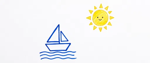 Simple Marker Drawing of Sailboat and Sun