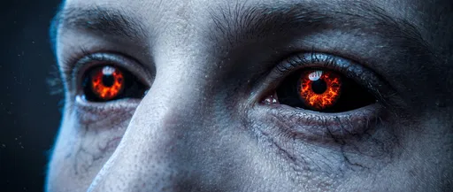 Close-Up of Glowing Red Demon Eyes