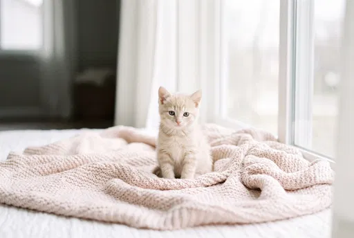 Cream Tabby Kitten on Pink Blanket