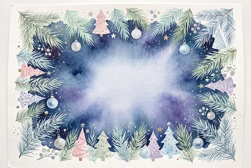 Watercolor Christmas Border with Pastel Trees