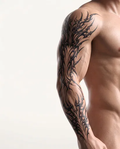 Muscular Male Arm With Cyber-Sigilism Tattoo