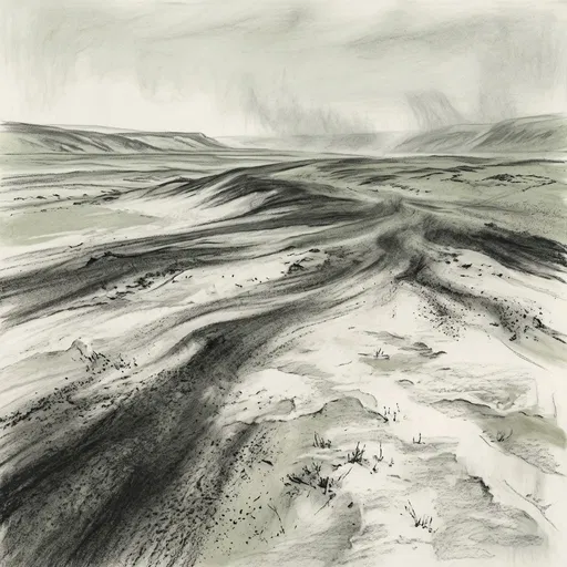 Charcoal Drawing of Volcanic Ash Drifts