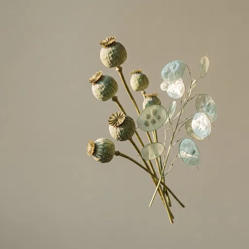Floating Dried Poppy Pods and Lunaria Stems