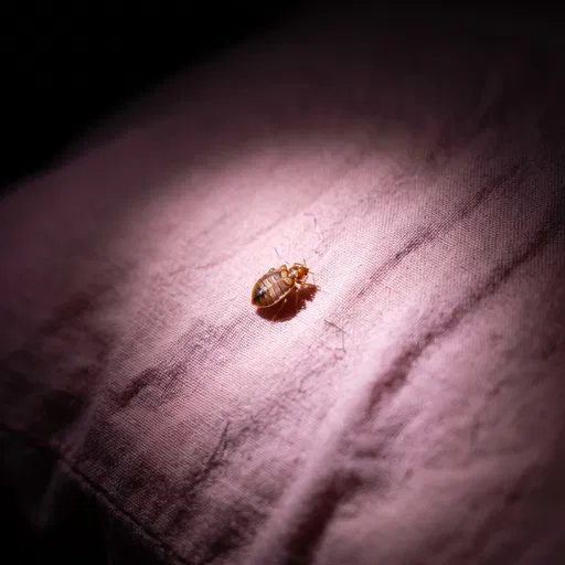 Bed Bug Illuminated on Pink Pillowcase