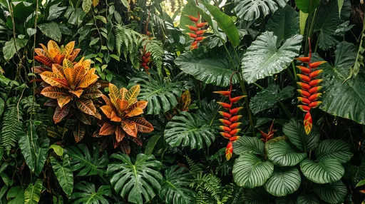 Lush Tropical Rainforest Foliage and Flowers