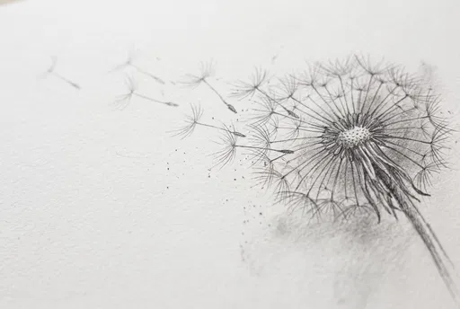 Graphite Pencil Sketch of Blowing Dandelion