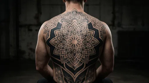 Man With Intricate Mandala Back Tattoo