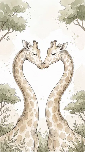 Watercolor Giraffes Forming Heart Shape