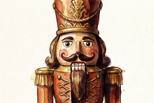 Watercolor and Ink Nutcracker Soldier Illustration