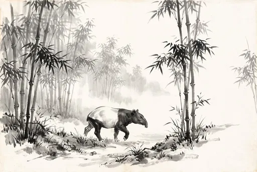 Sumi-e Ink Illustration of Malayan Tapir