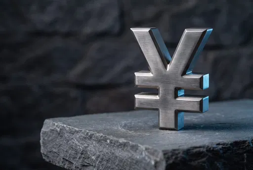 Brushed Metal Yen Symbol on Slate