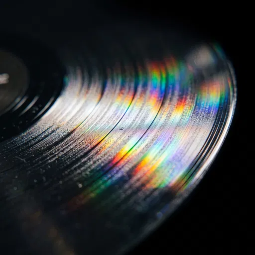 Macro Vinyl Record With Rainbow Light Diffraction
