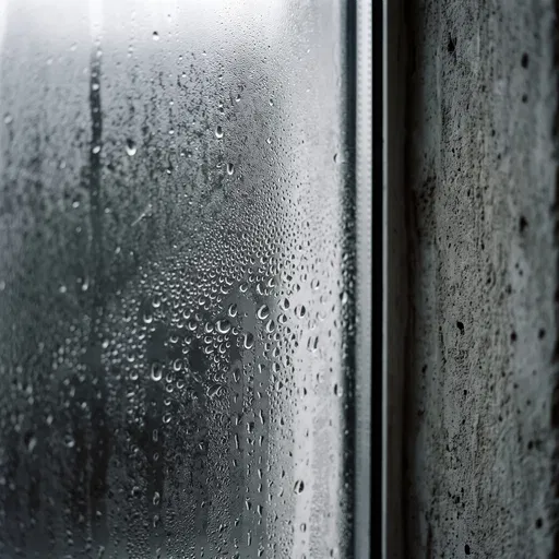 Condensation Droplets on Window Beside Concrete Wall