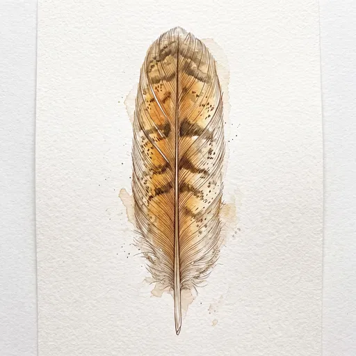 Watercolor and Ink Barn Owl Feather