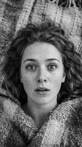 Monochrome Portrait of Amazed Freckled Woman