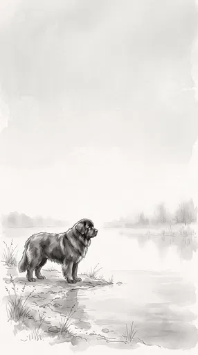 Monochrome Newfoundland Dog By Misty Lake