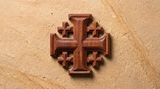 Carved Mahogany Jerusalem Cross on Sandstone