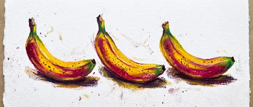 Oil Pastel Illustration of Three Colorful Bananas