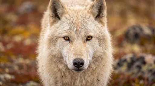 Close-Up Portrait of Arctic Wolf in Tundra