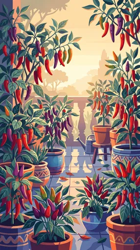 Stylized Illustration of Potted Chili Peppers
