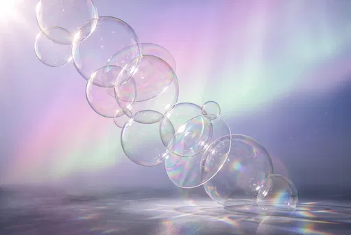 Floating Iridescent Bubbles With Rainbow Light Caustics
