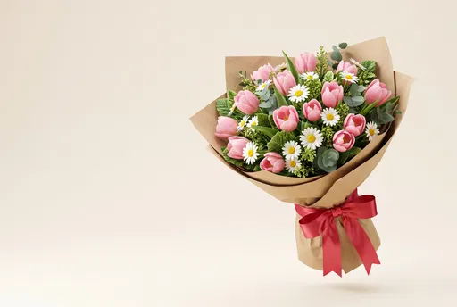 Floating Pink Tulip and Daisy Bouquet