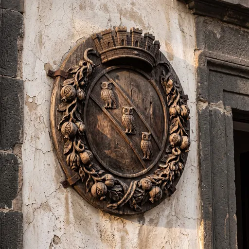 Carved Oak Owl Heraldic Medallion