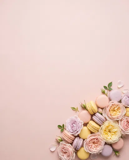 Pastel Macarons and Roses Flat Lay