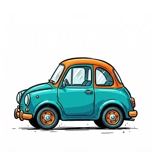 Turquoise and Orange Cartoon Retro Car