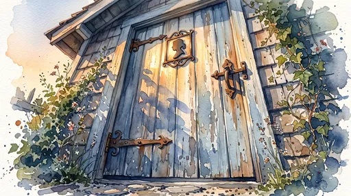 Watercolor Illustration of Cottage Restroom Door