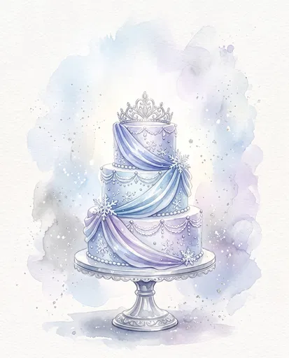 Watercolor Winter Princess Tiered Cake